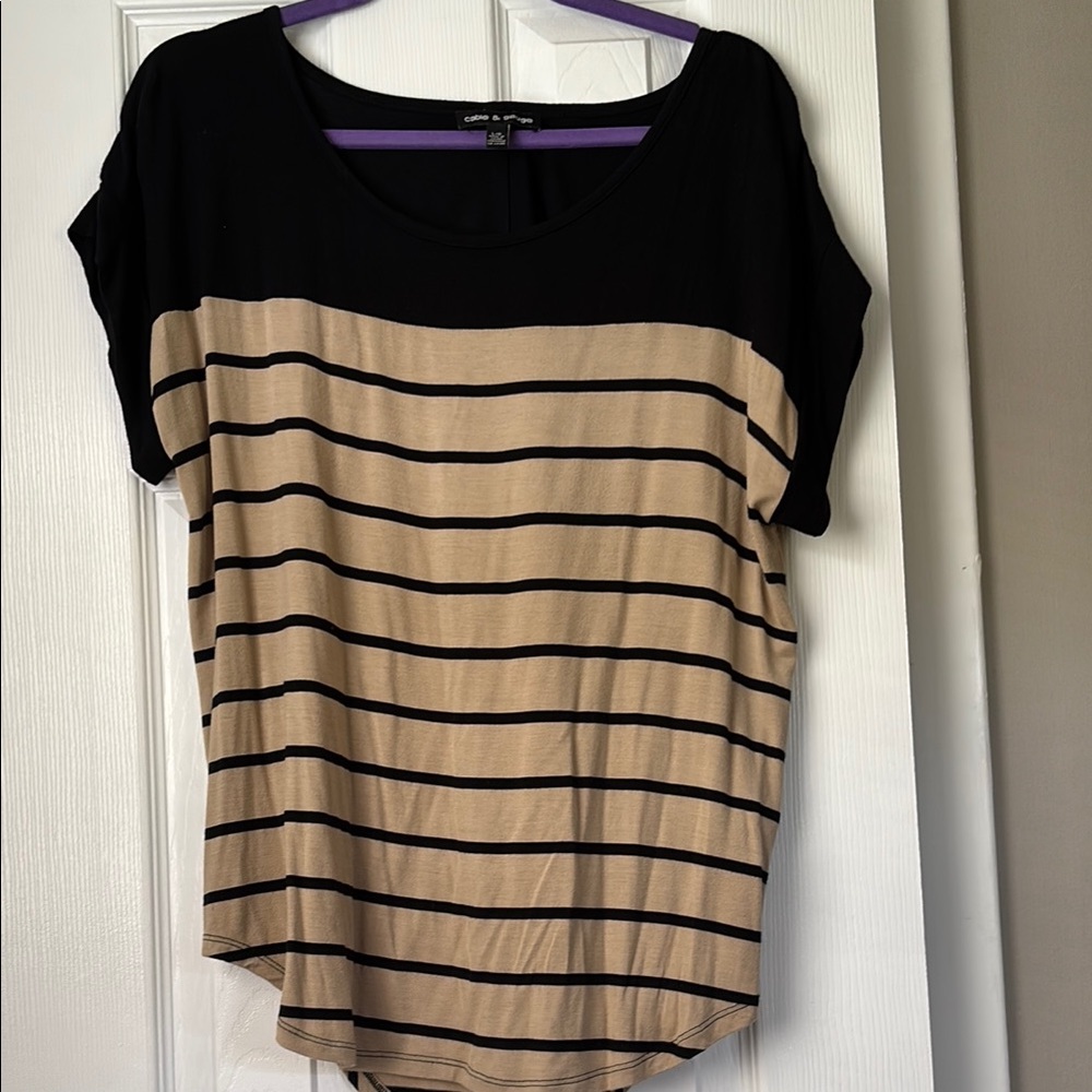 Cable&Guage Striped Black and Tan Women's Top